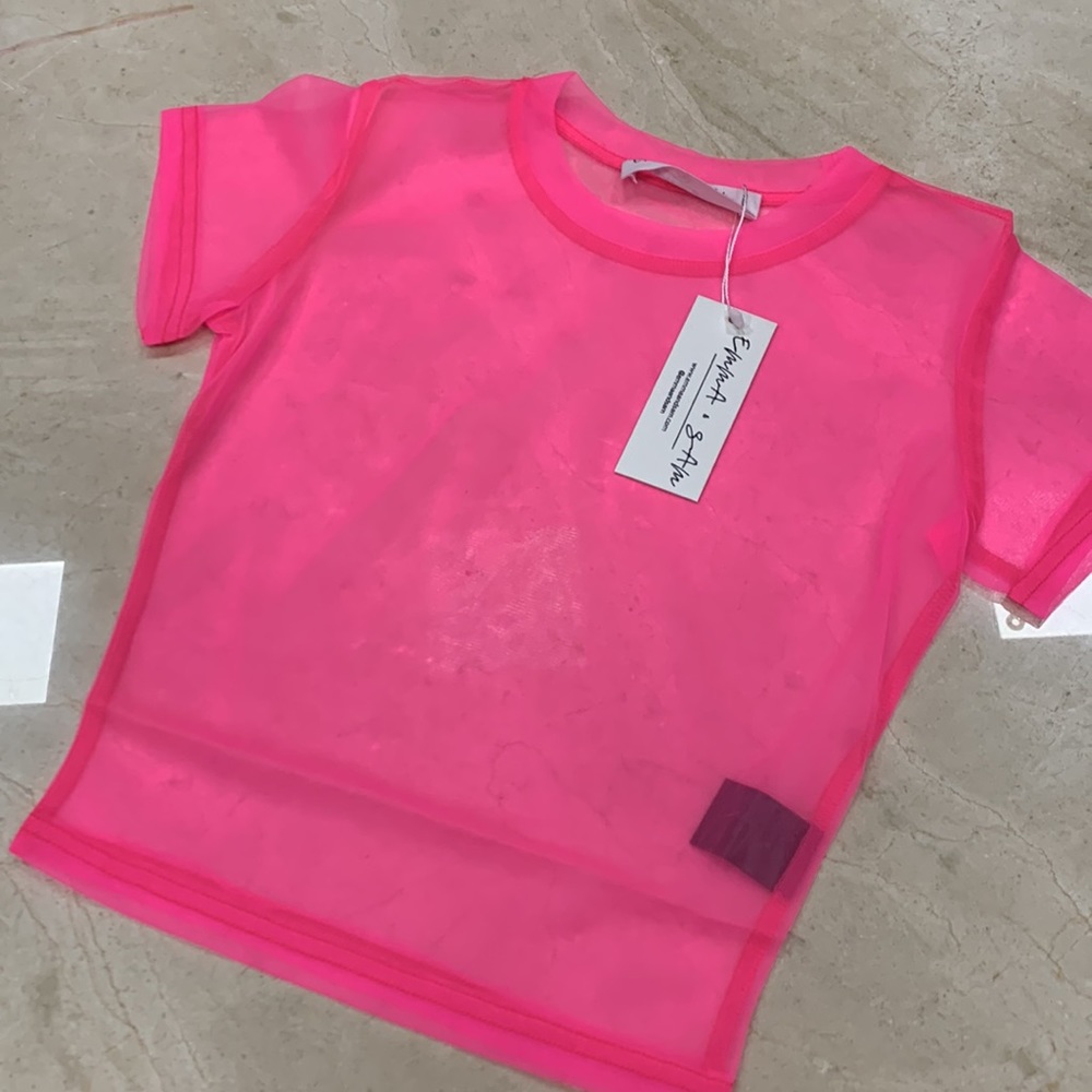 EMMA & SAM MESH CROPPED SHORT SLEEVE TOP LAYERING IN HOT PINK SZ SMALL, MEDIUM - Picture 7 of 14